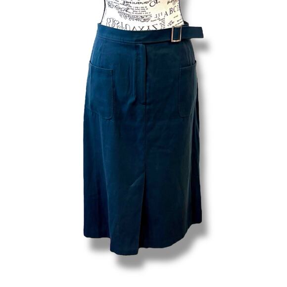 Lafayette 148 Size 14 Blue Front Slit Knee Length Pocket Skirt - 100% Cotton - Picture 1 of 5